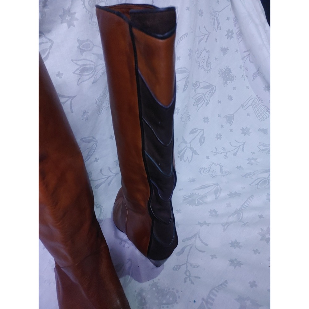 Leather Boots Vero Cuoio Women's Mid Calf Brown Made In Italy Sz 8.5. 2" Heel - Picture 3 of 11